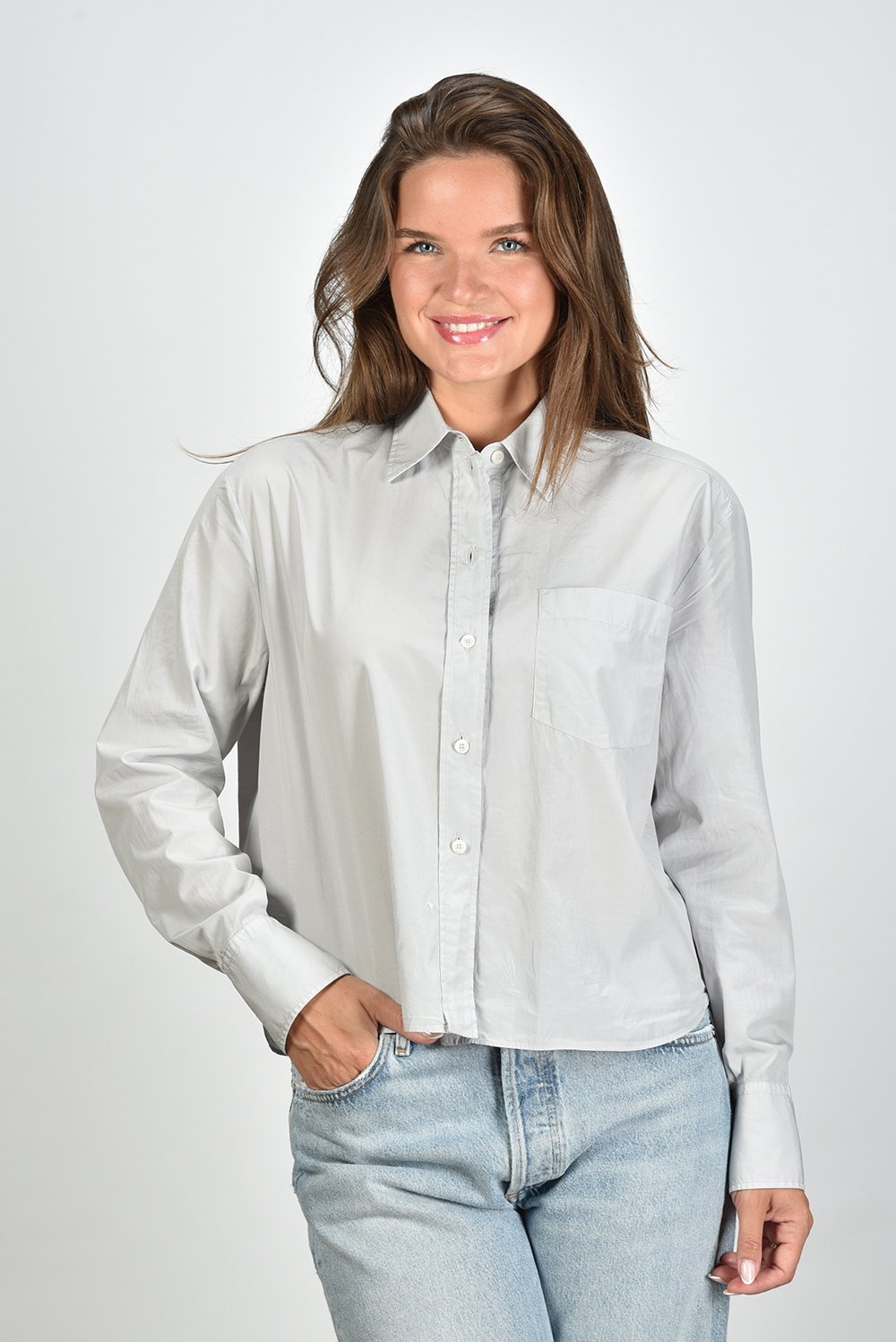 Academia blouse Mia kort model van katoen grijs