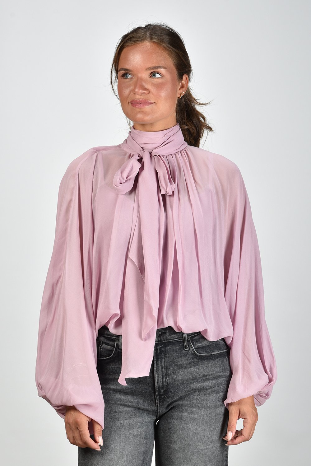 Zimmermann blouse Illustration Batwing met afneembare strik roze