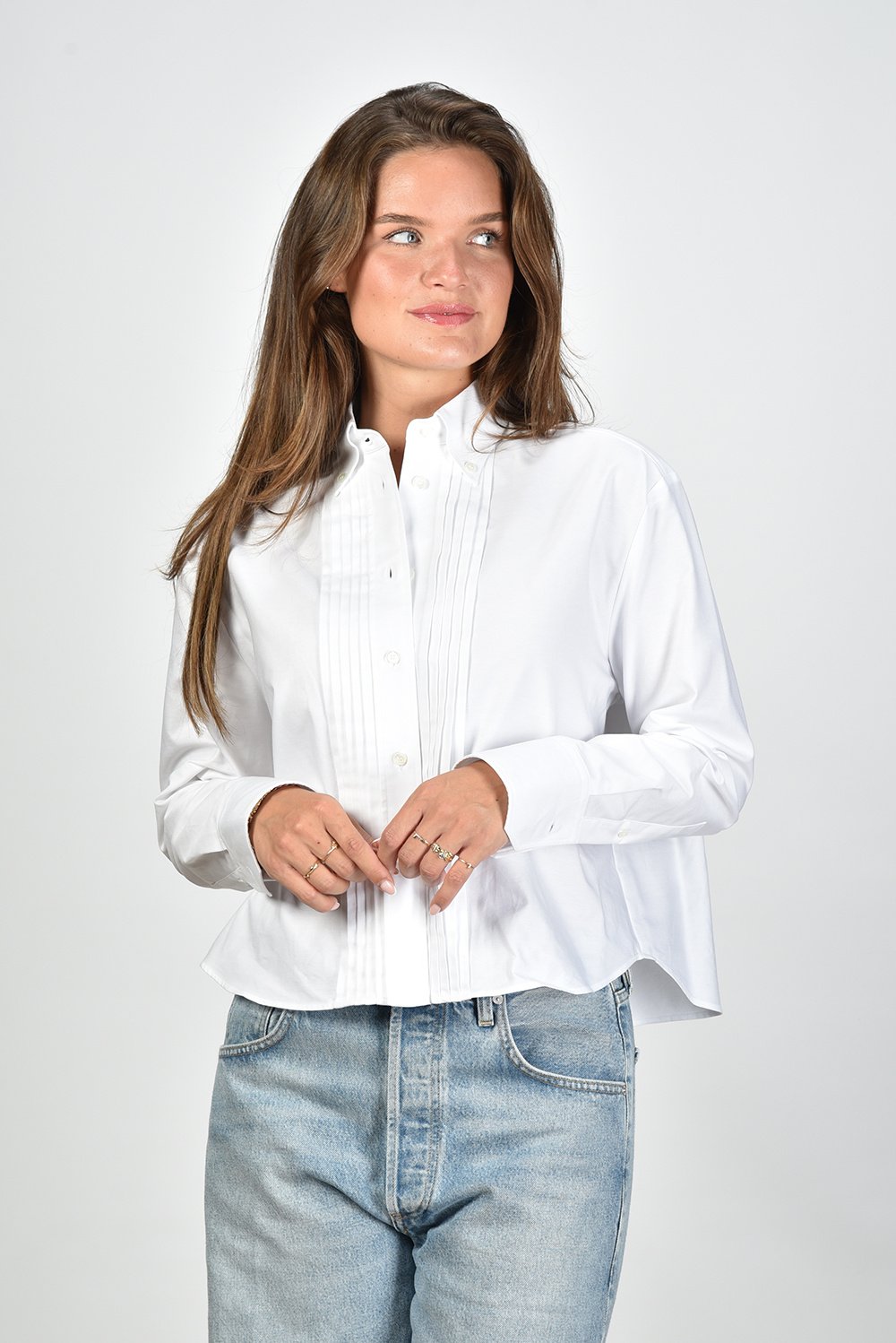 Academia blouse Miuccia met geplooide knoopsluiting wit