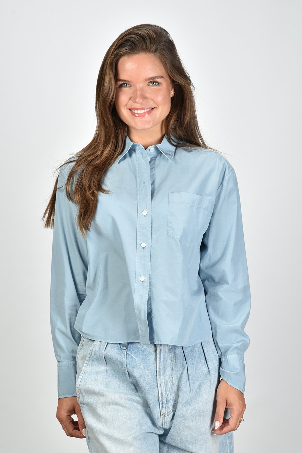 Academia cropped blouse Mia met borstzakje blauw