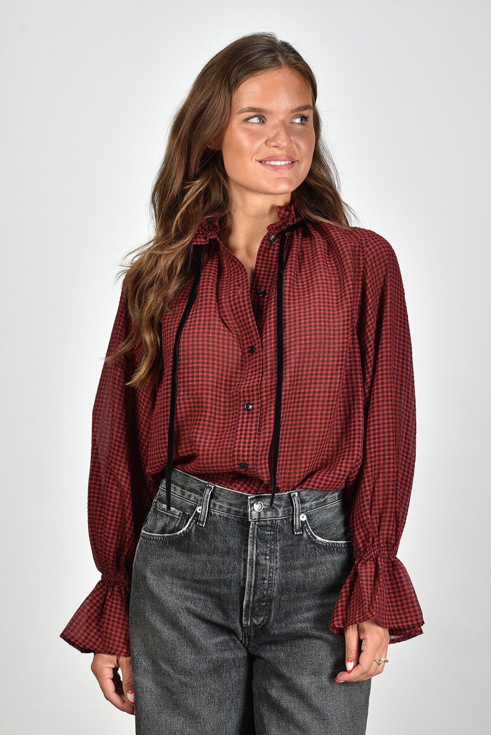 Ganni blouse met manchetten met ruches rood