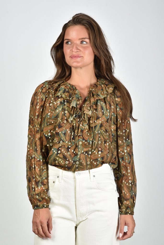 Ulla Johnson blouse Emilie met een ruches kraag multicolour