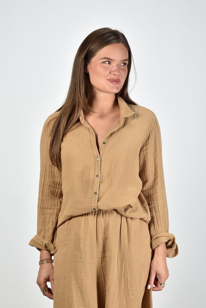 Xirena blouse Scout gekreukeld gevoel bruin