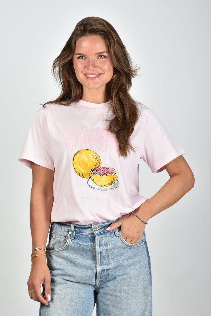 Ganni t-shirt met print roze