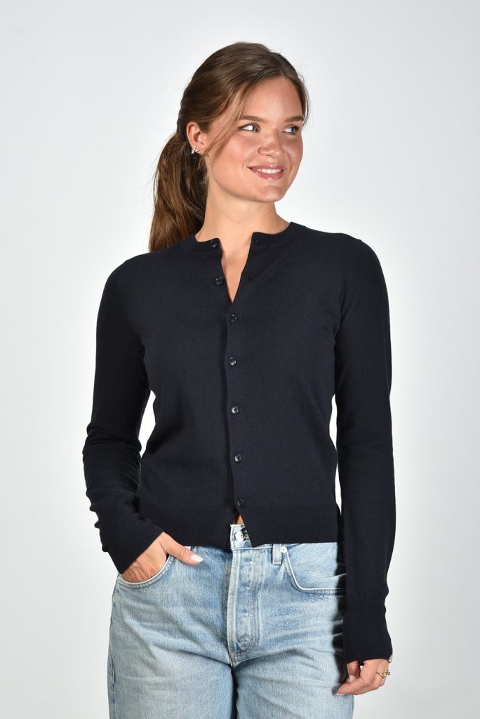 Extreme Cashmere crewneck vest Little Bit met lange mouwen navy