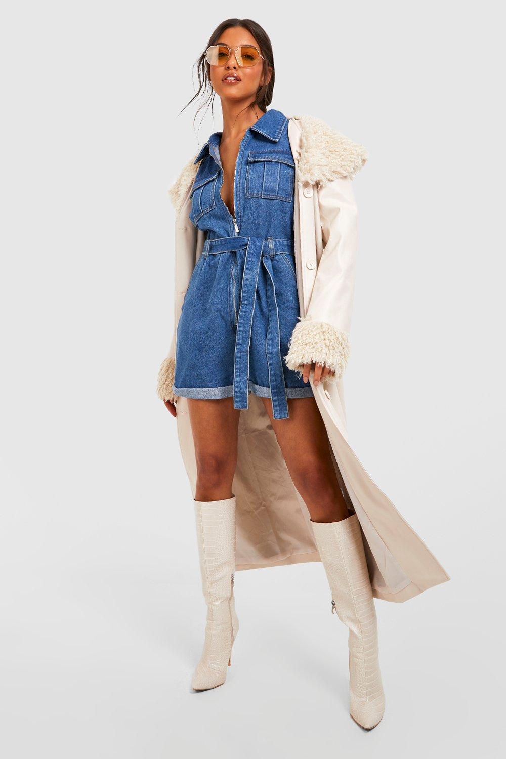 Denim Utility Romper Met Ceintuur