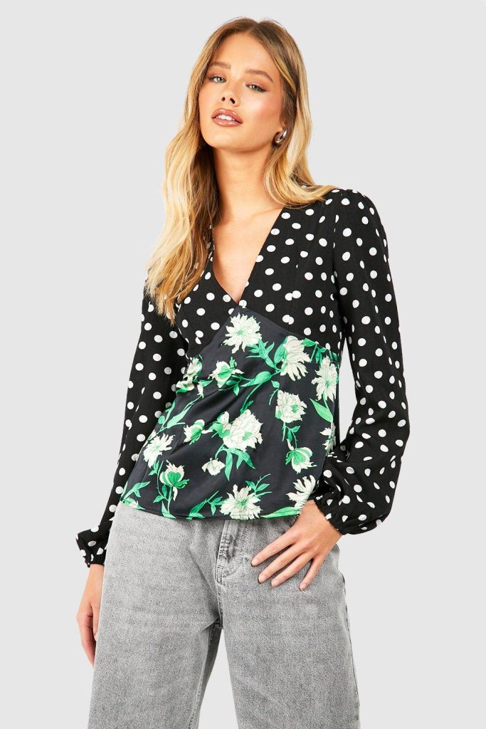 Bloemenprint Blouse Met Stippen