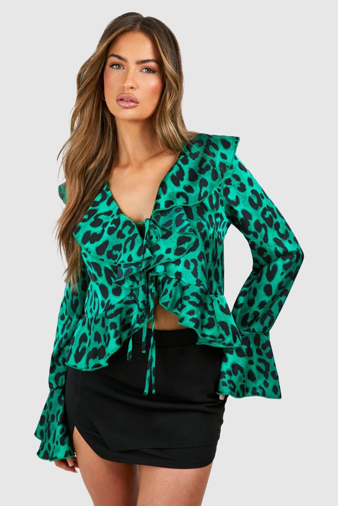 Chiffon Luipaardprint Blouse Met Ruches En Print