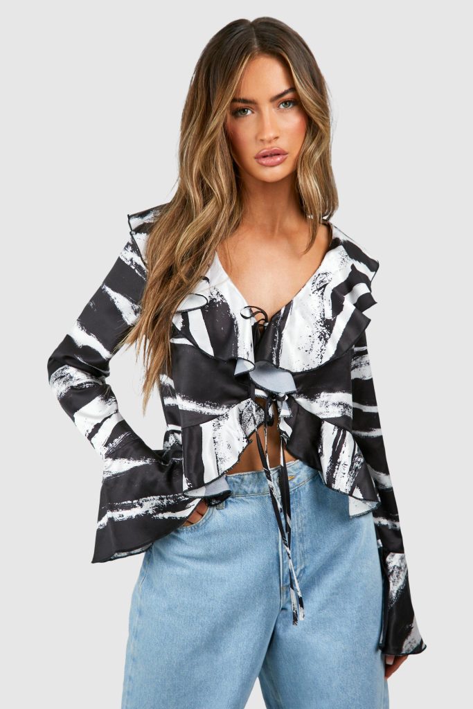 Chiffon Zebraprint Blouse Met Ruches En Print