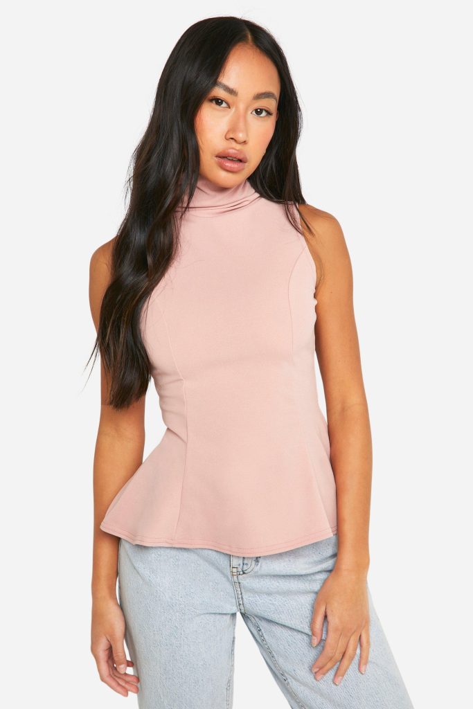 Crêpe Peplum Blouse Met Naaddetail