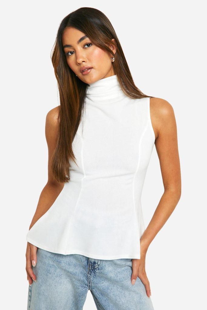 Crêpe Peplum Blouse Met Naaddetail