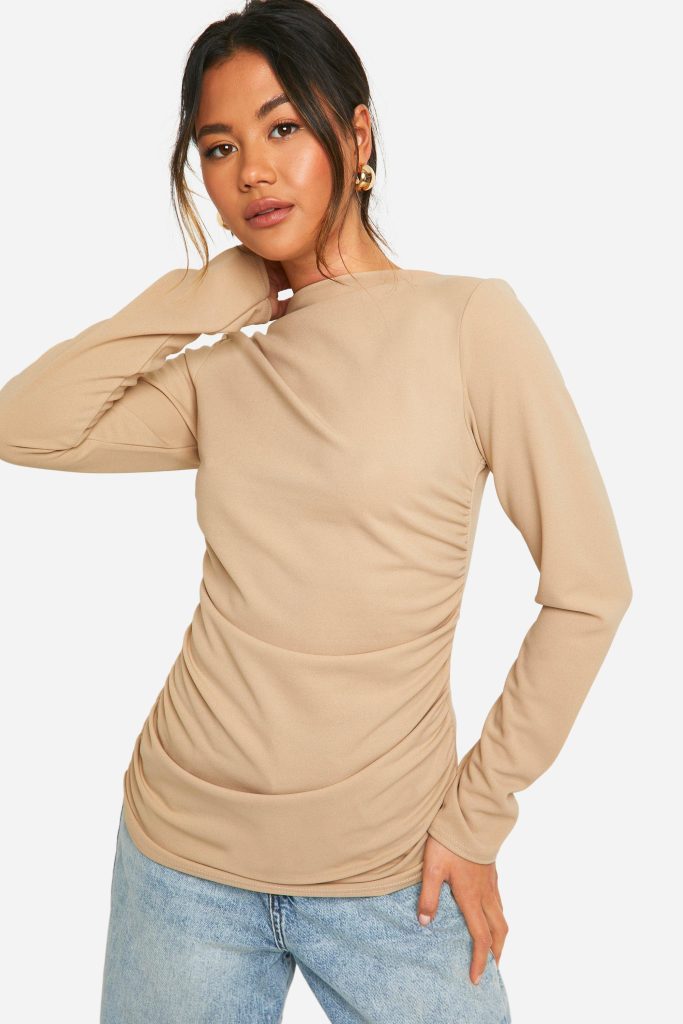 Crêpe Blouse Met Boothals En Geplooide Taille