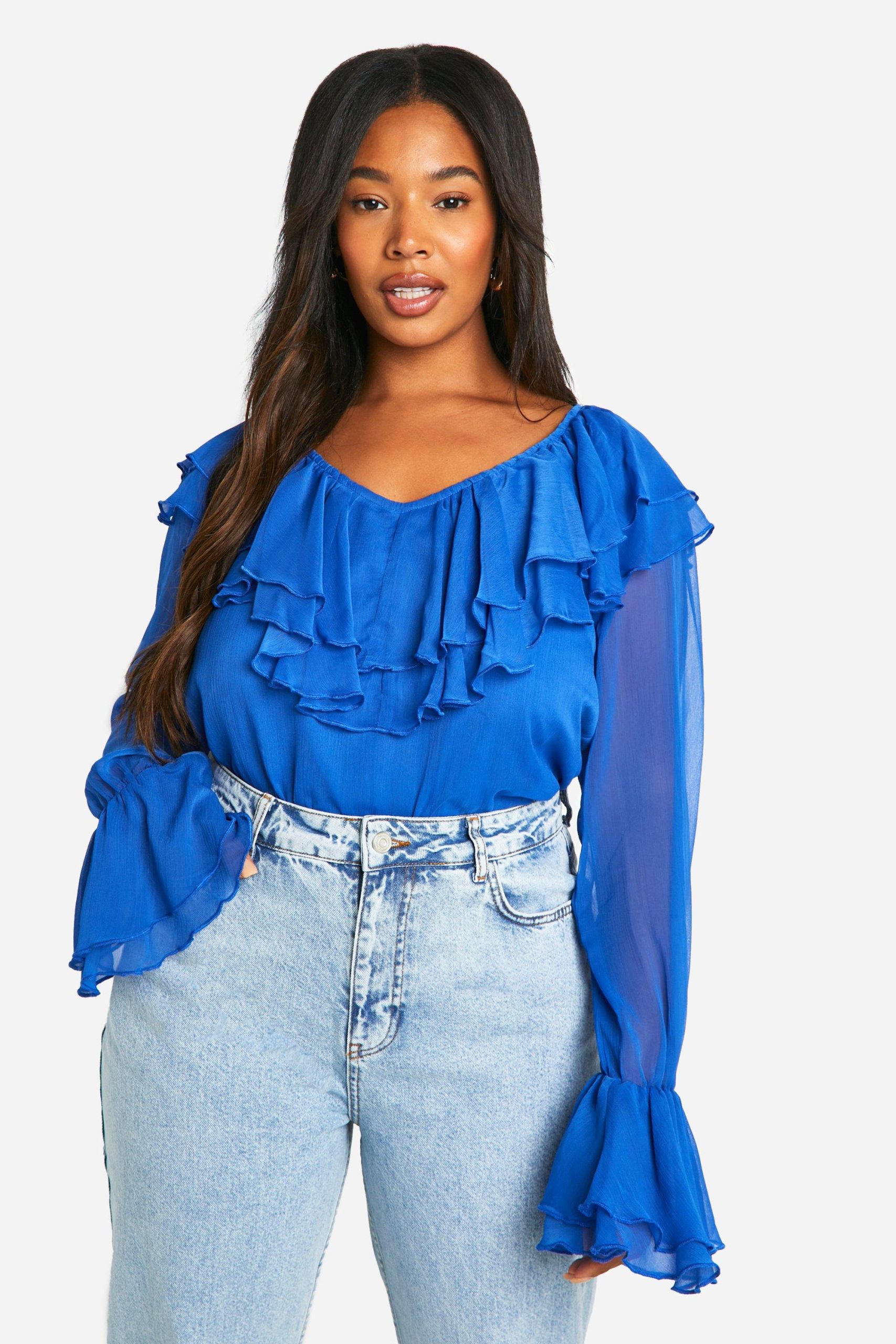 Plus Chiffon Blouse Met Extreme Ruches