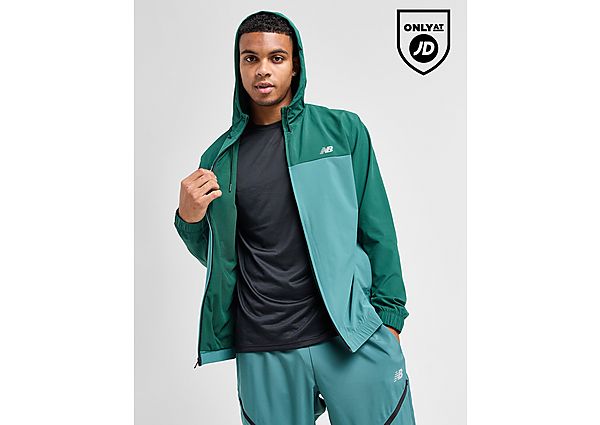 New Balance Full Zip Woven Hooded Track Top - Green- Heren