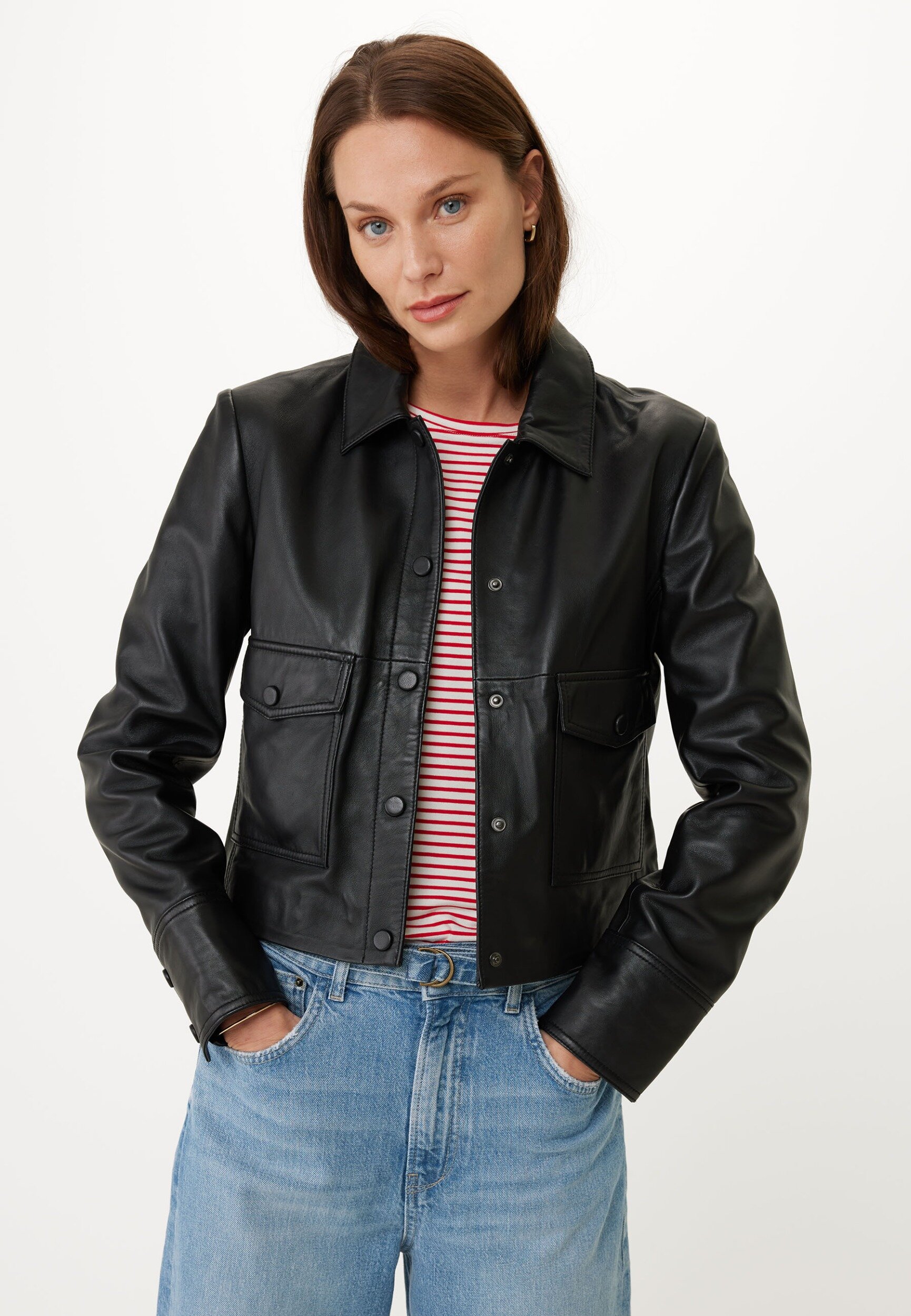 Cropped Leren Jacket Zwart