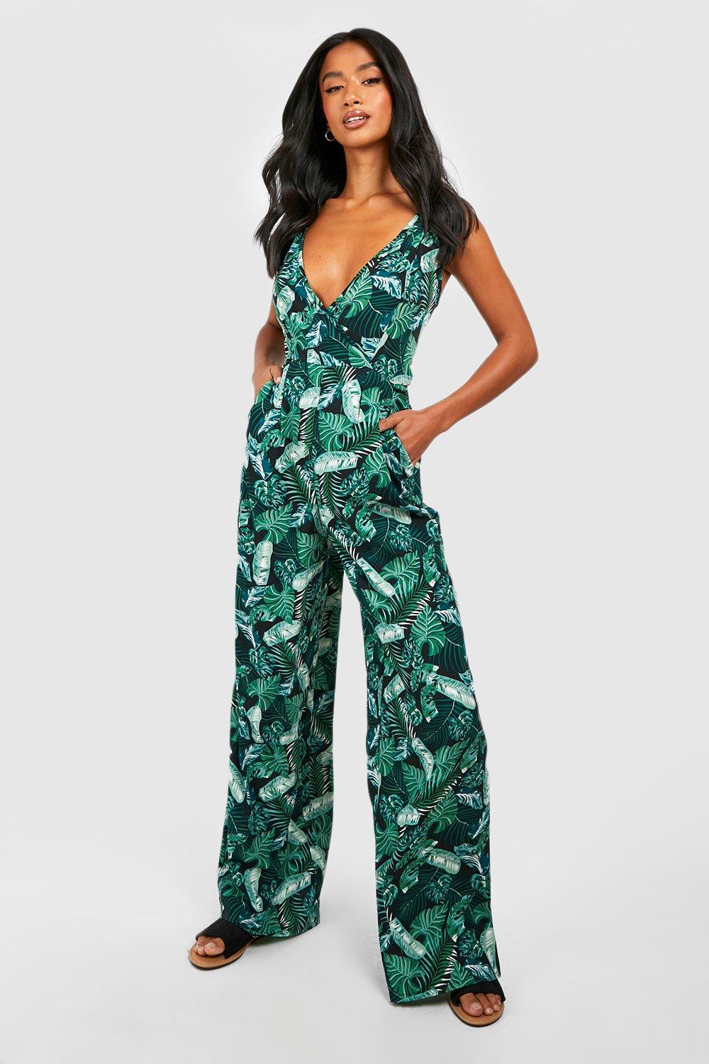 Petite Palm Print Wikkel Jumpsuit