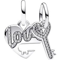 Pandora Charms - Love heart and key sterling silver splittable dang in silver