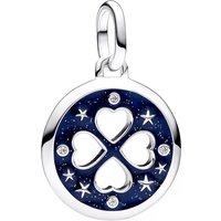 Pandora Charms - Clover sterling silver medallion with clear cubic in blue