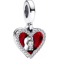 Pandora Charms - Padlock heart sterling silver double dangle with c in red