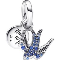 Pandora Charms - Swallow sterling silver double dangle with crystal in blue