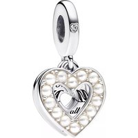 Pandora Charms - Pearlescent White Heart Double Dangle in white