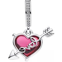 Pandora Charms - Heart and arrow sterling silver dangle with clear in red