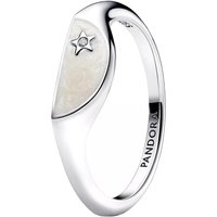 Pandora Ringen - Halved signet sterling silver ring with cubic zirc in white