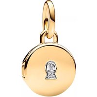 Pandora Charms - Key hole engravable locket 14k gold-plated dangle in silver