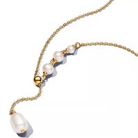 Pandora Kettingen - 14k Gold-plated drop necklace with treated freshwa in white