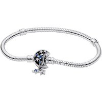 Pandora Armbanden - Snake chain sterling silver bracelet with moon cla in blue