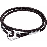 Pandora Armbanden - Braided double leather bracelet with sterling silv in brown