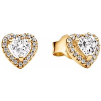 Pandora Oorbellen - Heart 14k gold-plated stud earrings with clear cub in silver