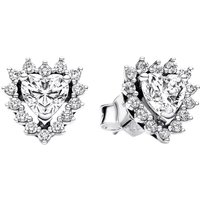 Pandora Oorbellen - Heart sterling silver stud earrings with clear cub in silver