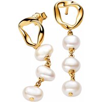 Pandora Oorbellen - 14k Gold-plated drop earrings with baroque treated in white