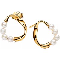 Pandora Oorbellen - 14k Gold-plated stud earrings with treated freshwa in white