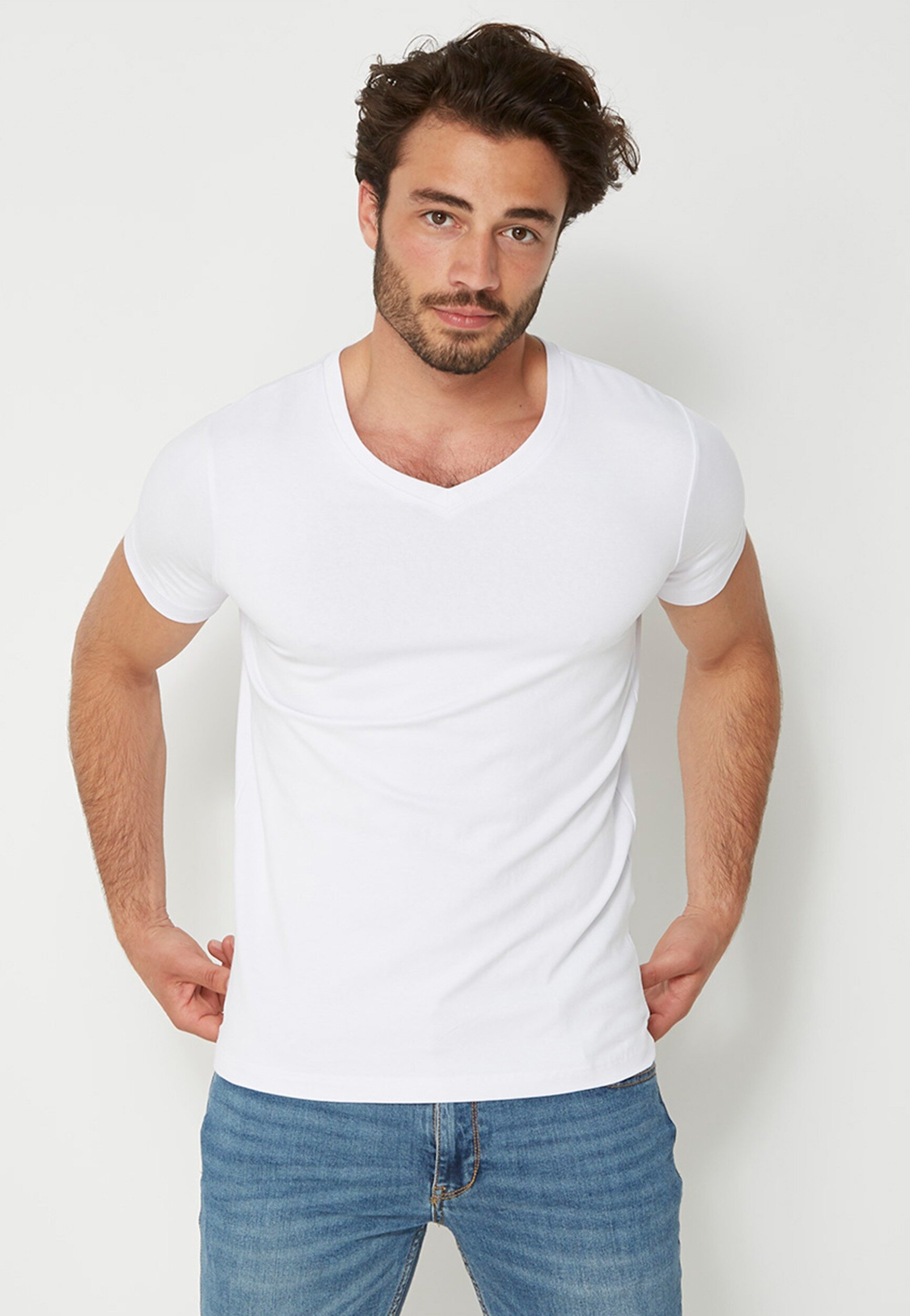 T-shirt v-hals 2-Pack Wit