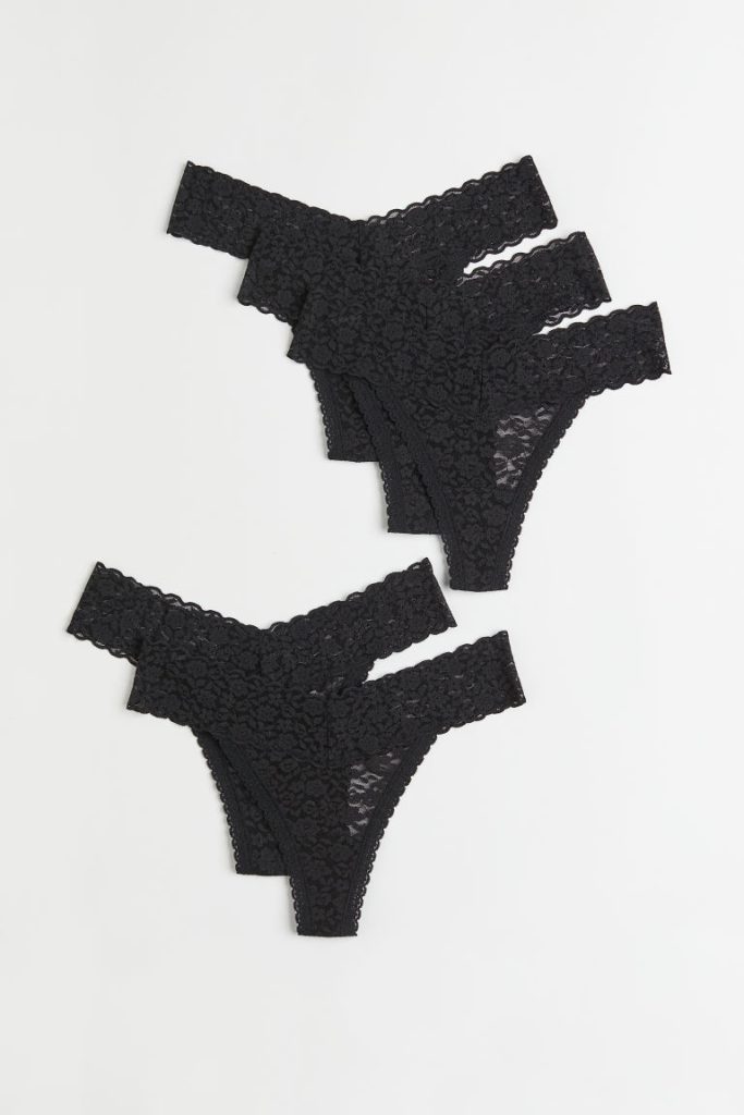 H & M - Set van 5 kanten slips - Thong - Zwart