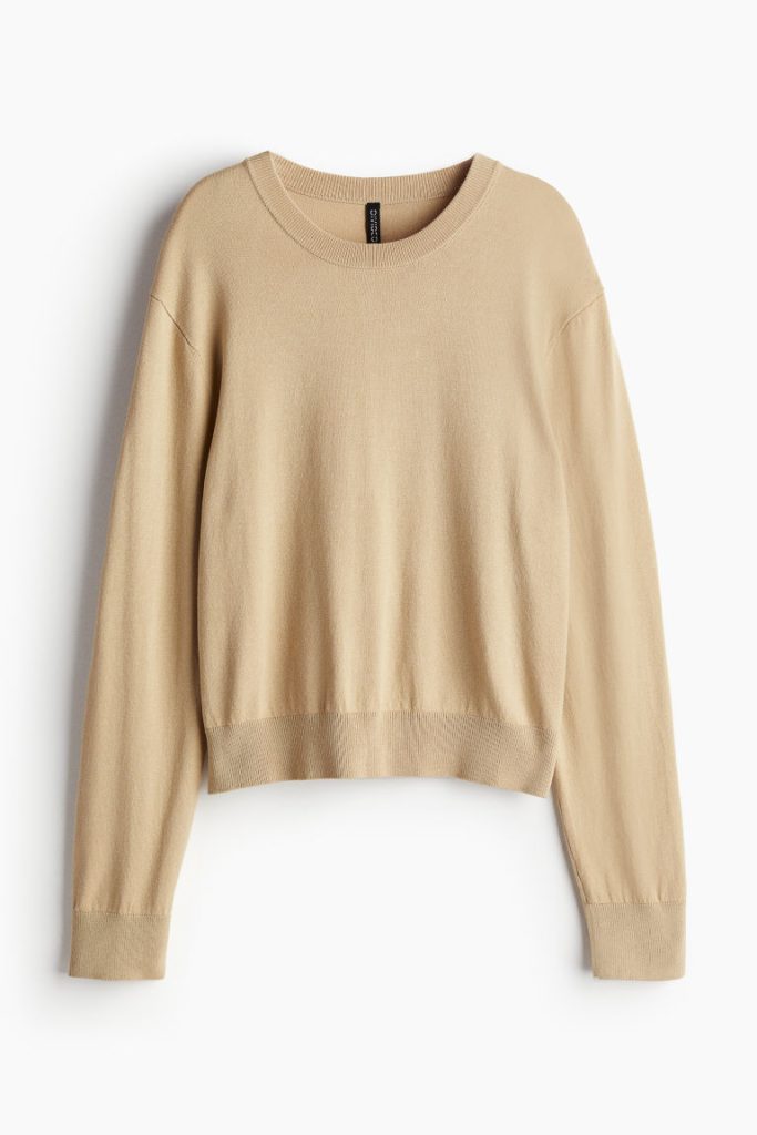 H & M - Korte fijngebreide trui - Beige