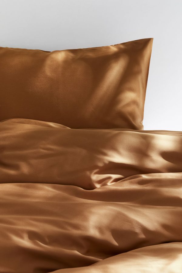 H & M - Satijnen dekbedset - eenpersoons - Beige