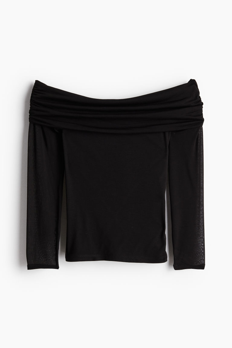 H & M - Transparante off-the-shouldertop - Zwart