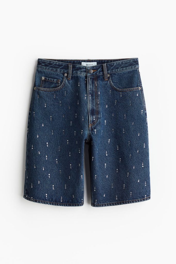 H & M - Denim short met stras - Blauw