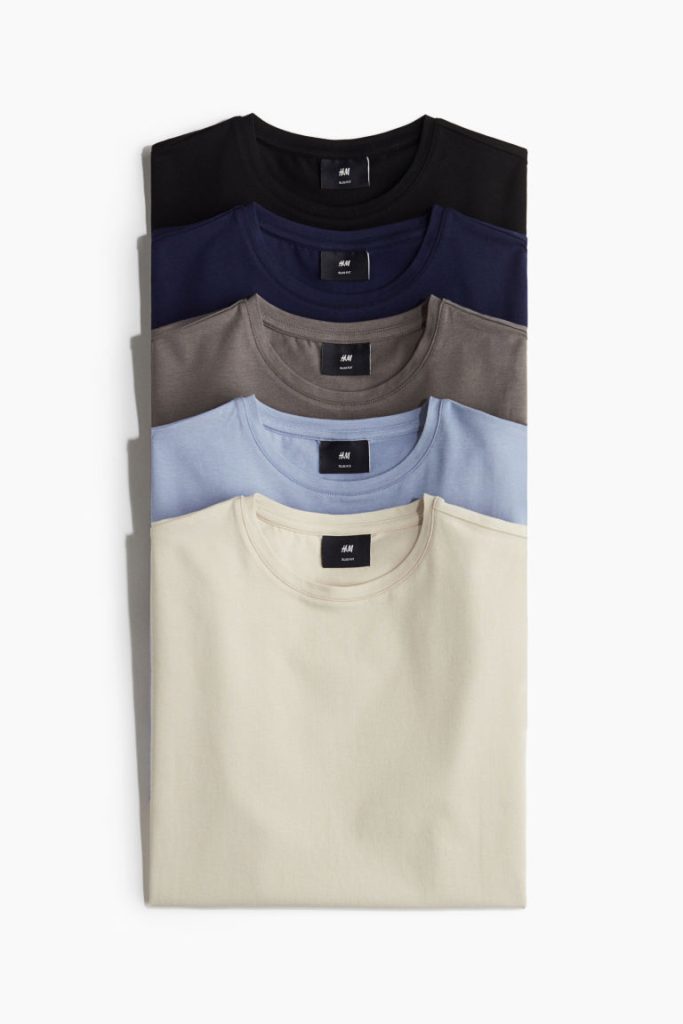 H & M - Set van 5 T-shirts - Slim Fit - Zwart