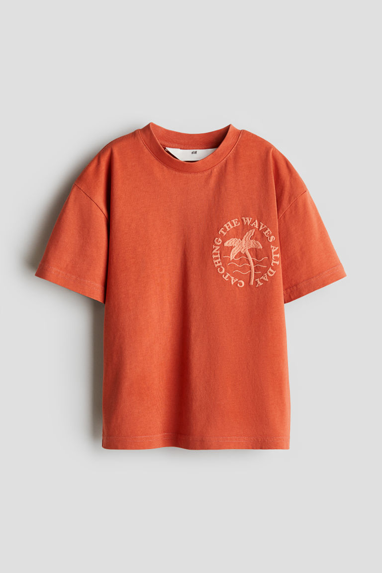 H & M - Katoenen T-shirt met motief - Oranje