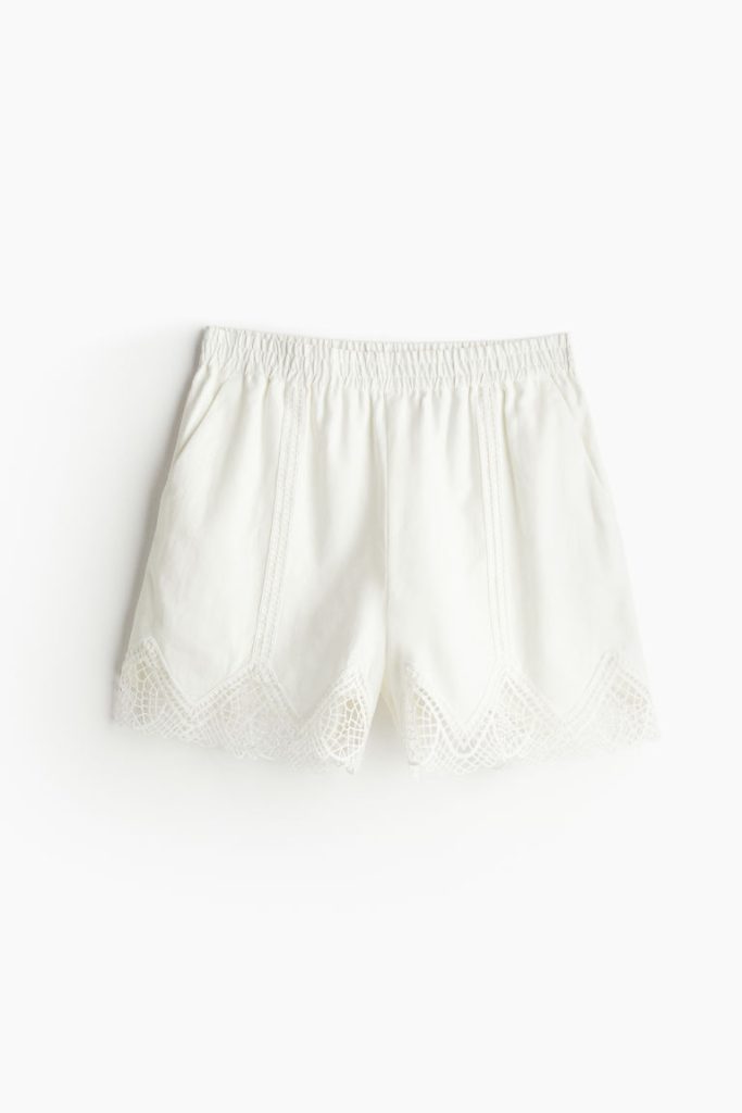 H & M - Short van linnenmix met kant - Wit