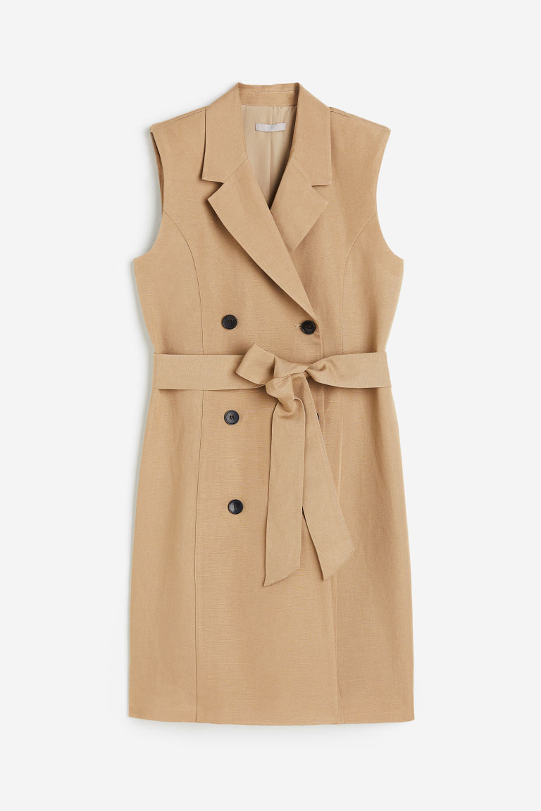 H & M - Jurk van linnenmix met strikceintuur - Beige