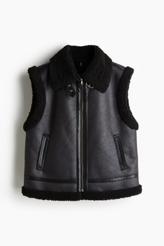 H & M - Bodywarmer met teddy voering - Zwart