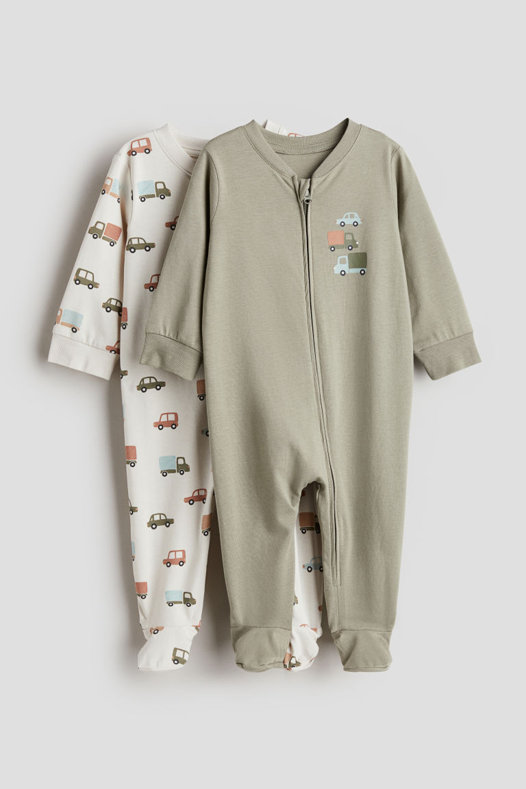 H & M - Set van 2 pyjamapakjes met ritssluiting - Groen