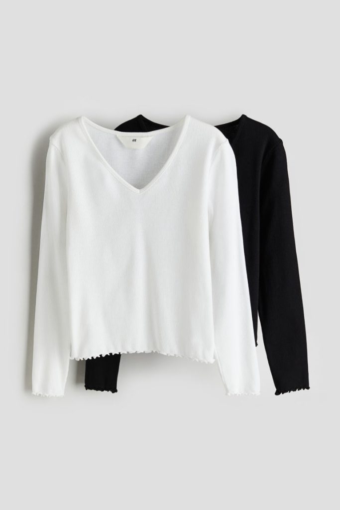 H & M - Set van 2 tops van ribtricot - Wit