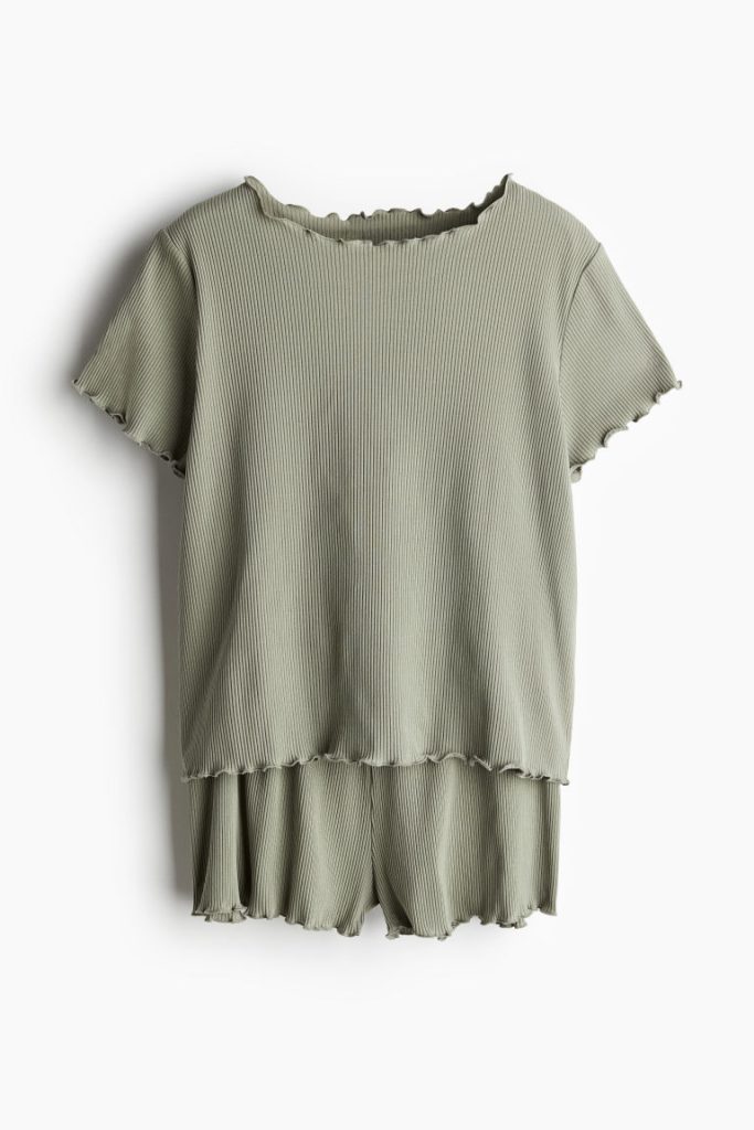 H & M - Pyjama van ribtricot - Groen