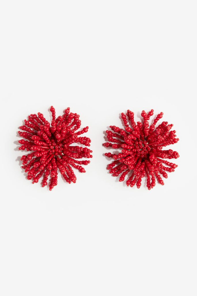 H & M - Oorbellen met glazen kraaltjes - Rood